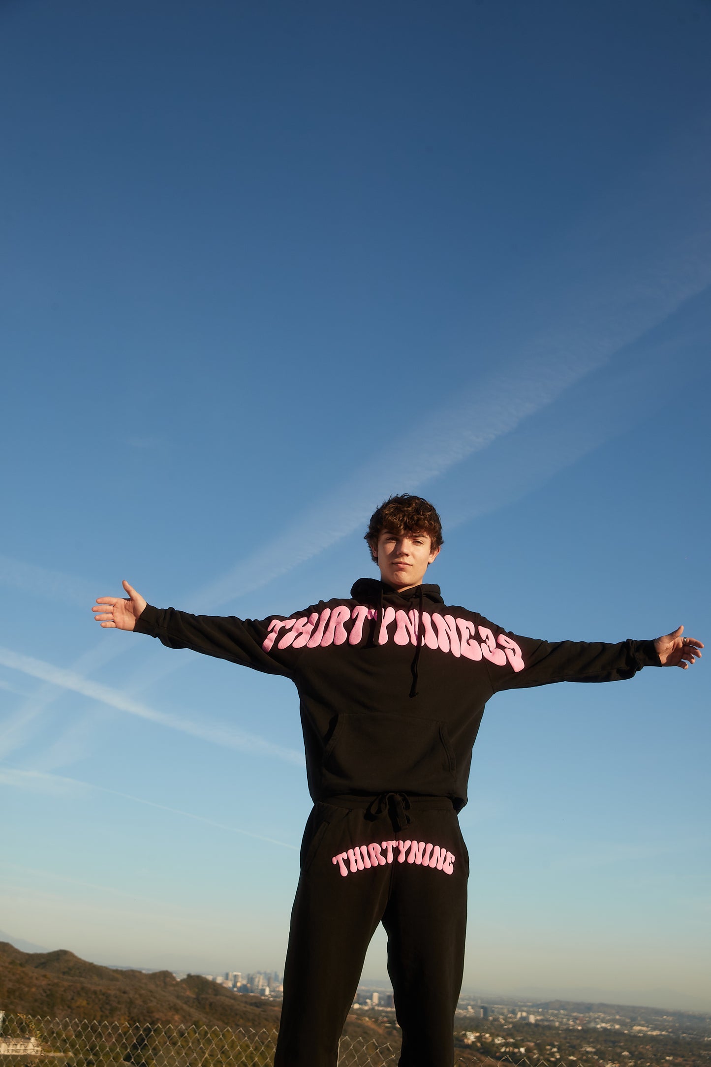 Thirty nine black and pink cross letter puff print hoodie