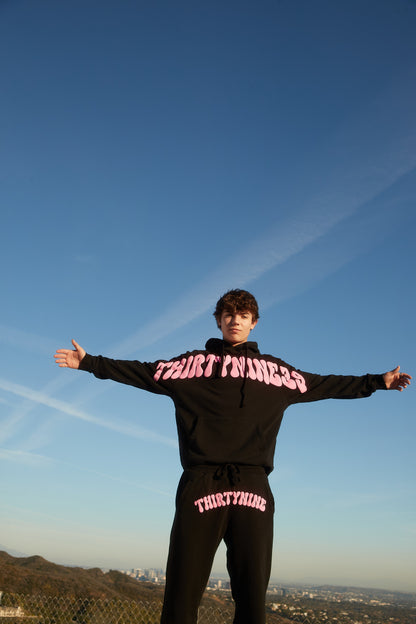Thirty nine black and pink cross letter puff print hoodie